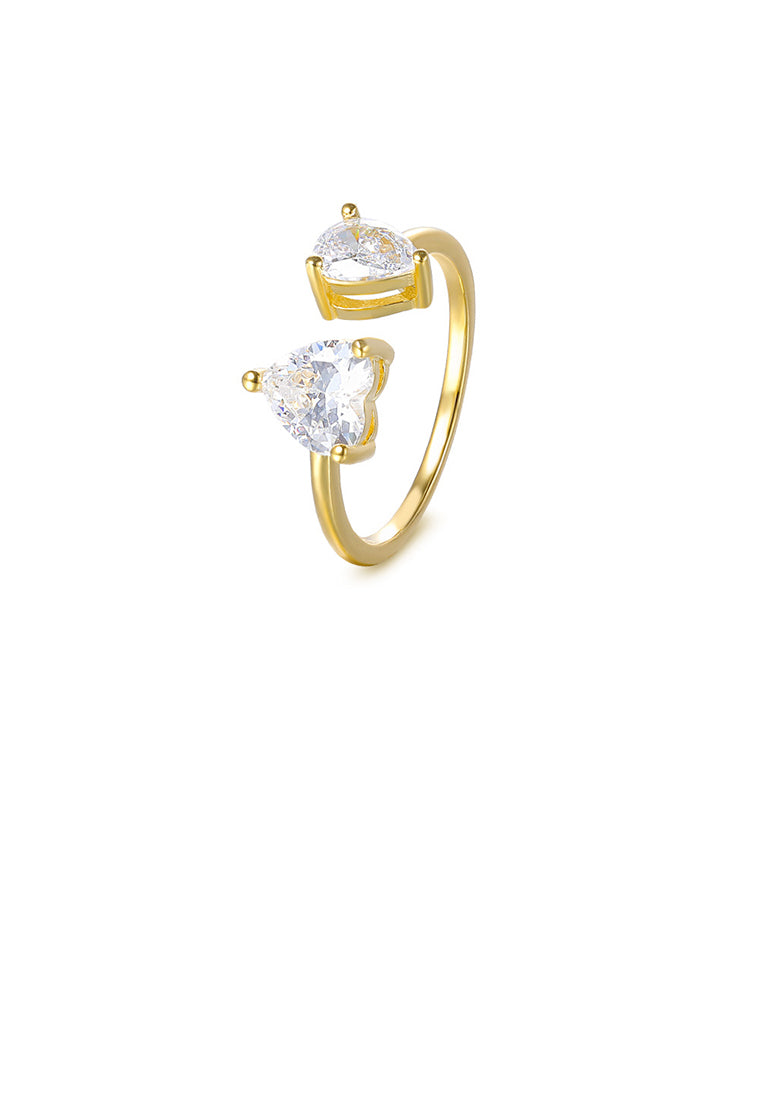 925 Sterling Silver Plated Gold Fashion Simple Heart Shape Geometric Adjustable Open Ring with Cubic Zirconia - Luxurious Look