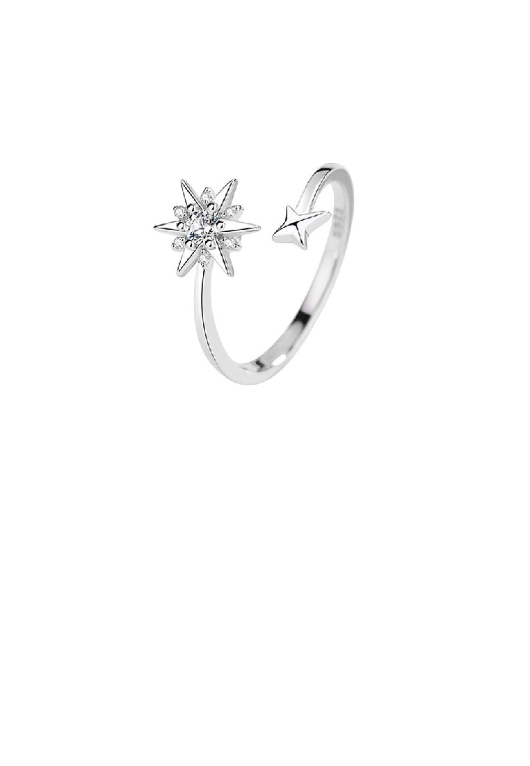 925 Sterling Silver Fashion Temperament Stars Adjustable Open Ring with Cubic Zirconia - Luxurious Look