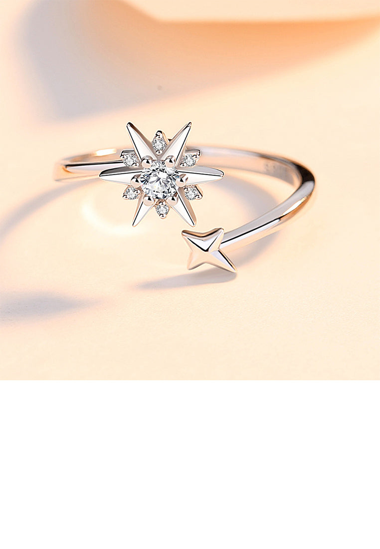 925 Sterling Silver Fashion Temperament Stars Adjustable Open Ring with Cubic Zirconia - Luxurious Look