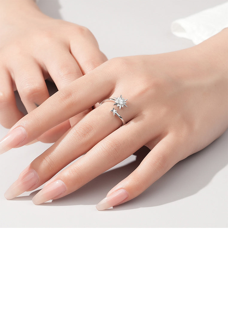 925 Sterling Silver Fashion Temperament Stars Adjustable Open Ring with Cubic Zirconia - Luxurious Look