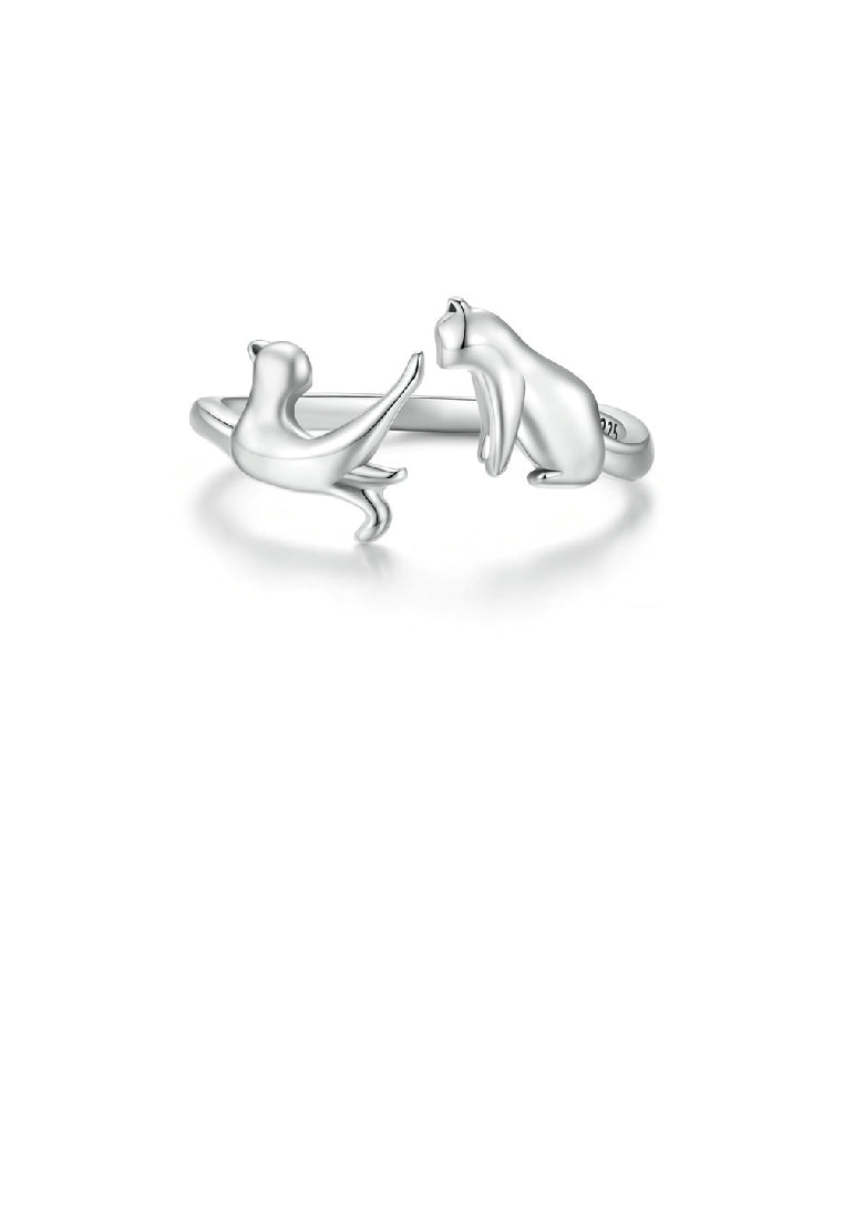 925 Sterling Silver Simple Cute Cat Geometric Adjustable Open Ring