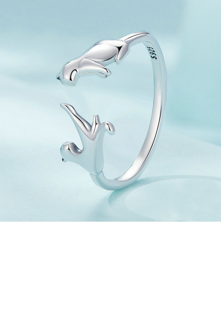 925 Sterling Silver Simple Cute Cat Geometric Adjustable Open Ring