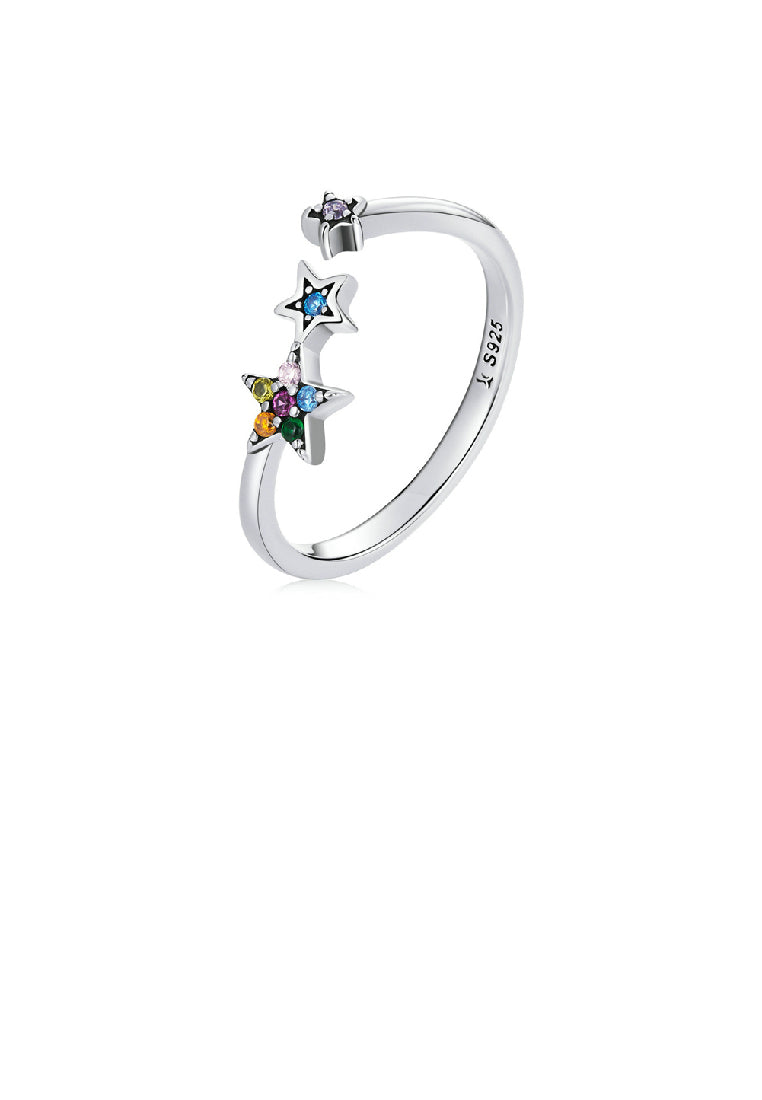 925 Sterling Silver Simple Temperament Star Geometry Adjustable Open Ring with Colorful Cubic Zirconia - Luxurious Look