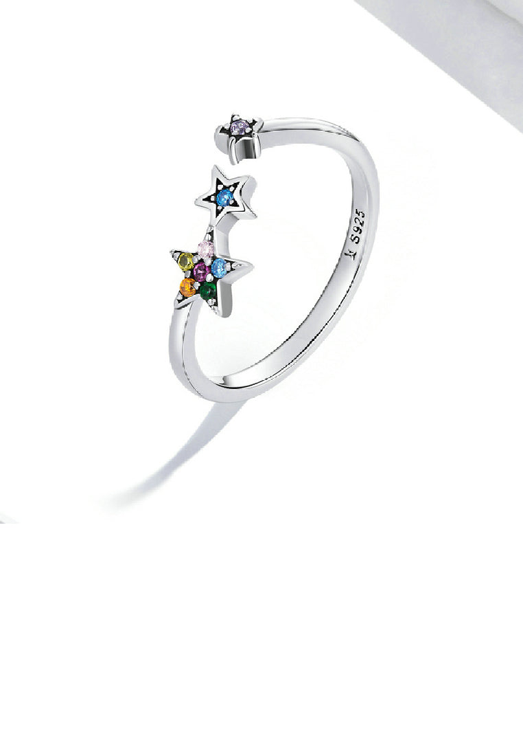 925 Sterling Silver Simple Temperament Star Geometry Adjustable Open Ring with Colorful Cubic Zirconia - Luxurious Look