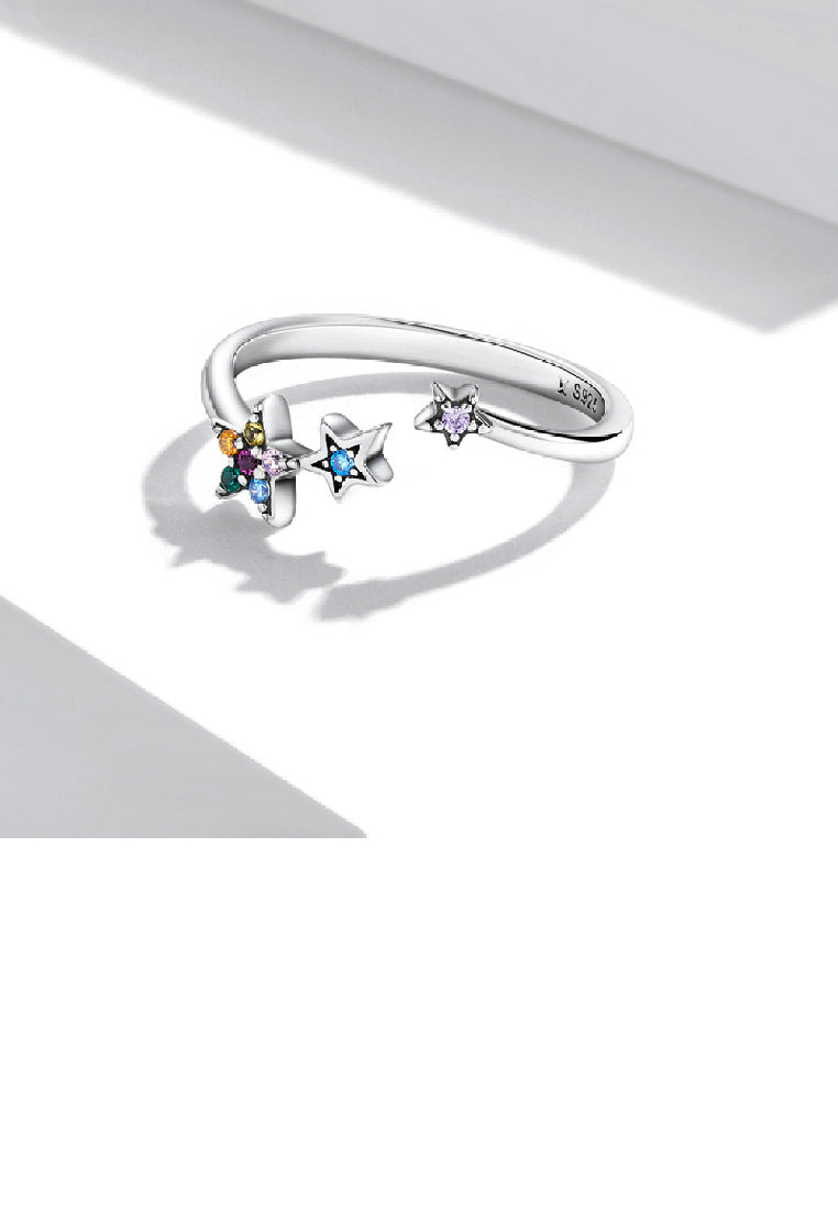 925 Sterling Silver Simple Temperament Star Geometry Adjustable Open Ring with Colorful Cubic Zirconia - Luxurious Look