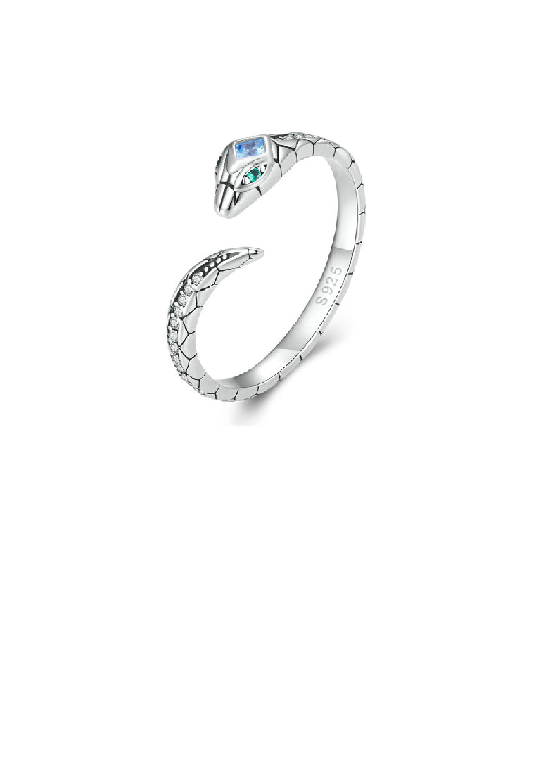 925 Sterling Silver Simple Personality Snake Geometric Adjustable Open Ring with Cubic Zirconia - Luxurious Look