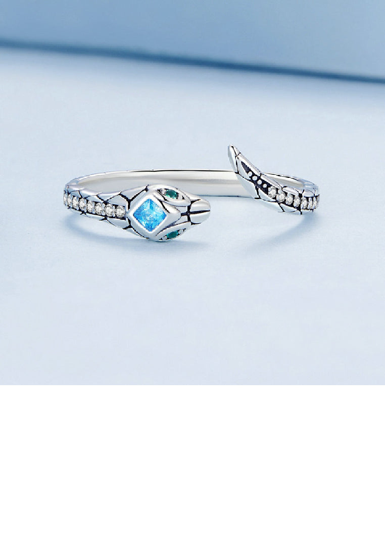 925 Sterling Silver Simple Personality Snake Geometric Adjustable Open Ring with Cubic Zirconia - Luxurious Look