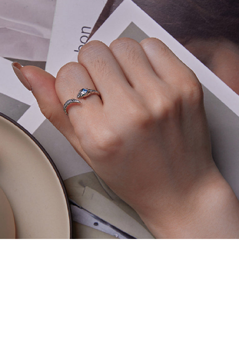 925 Sterling Silver Simple Personality Snake Geometric Adjustable Open Ring with Cubic Zirconia - Luxurious Look