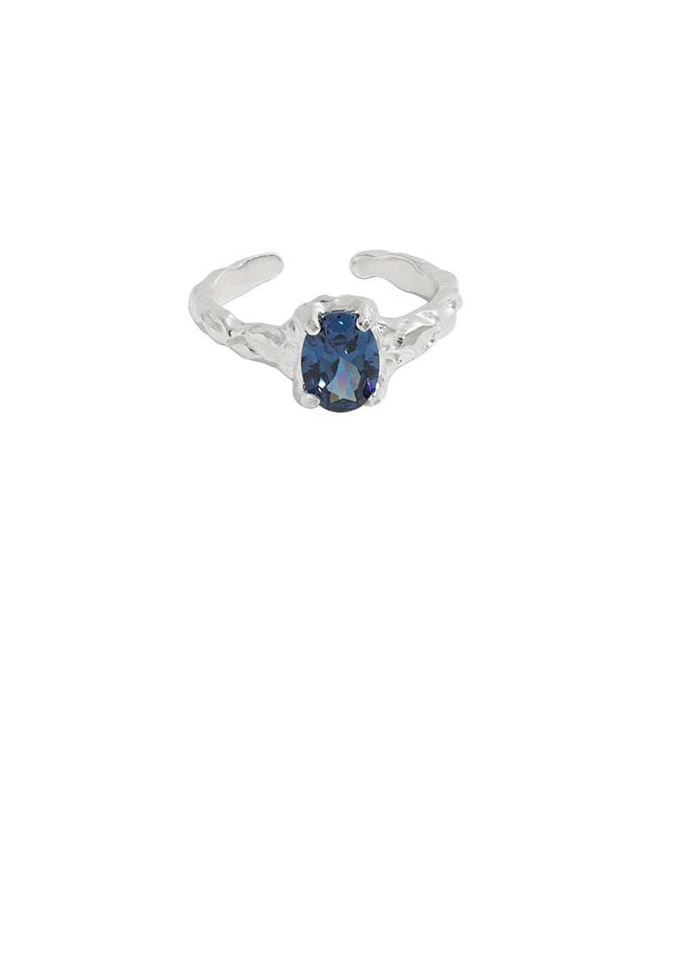925 Sterling Silver Fashion Temperament Geometric Blue Cubic Zirconia Adjustable Open Ring - Luxurious Look