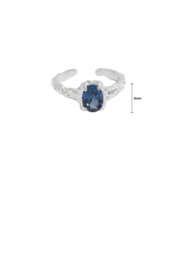 925 Sterling Silver Fashion Temperament Geometric Blue Cubic Zirconia Adjustable Open Ring - Luxurious Look