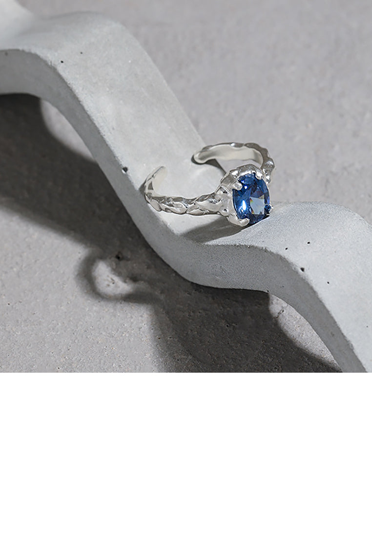 925 Sterling Silver Fashion Temperament Geometric Blue Cubic Zirconia Adjustable Open Ring - Luxurious Look