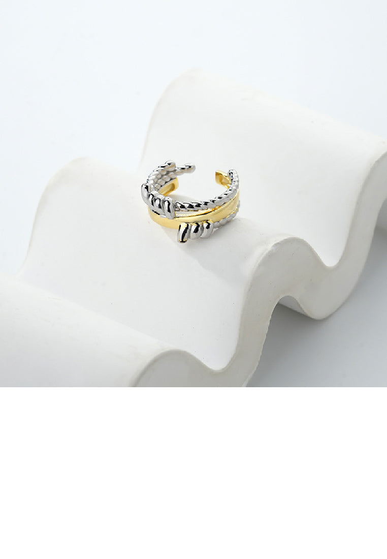 925 Sterling Silver Fashion Personality Irregular Twist Two Tone Geometric Adjustable Open Ring