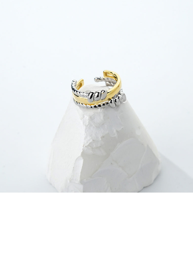 925 Sterling Silver Fashion Personality Irregular Twist Two Tone Geometric Adjustable Open Ring