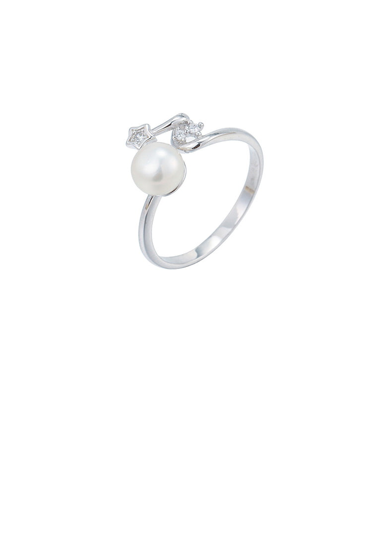 925 Sterling Silver Fashion Simple Star Freshwater Pearl Adjustable Ring with Cubic Zirconia - Luxurious Look