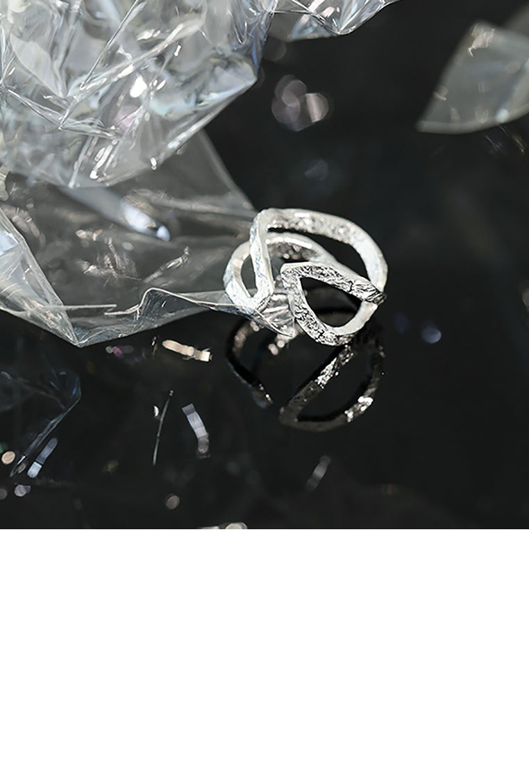 925 Sterling Silver Simple Fashion Texture Cross Geometric Adjustable Ring