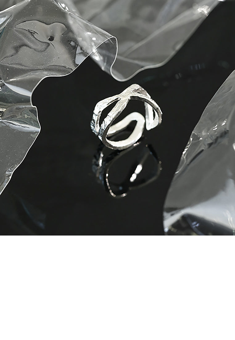 925 Sterling Silver Simple Fashion Texture Cross Geometric Adjustable Ring