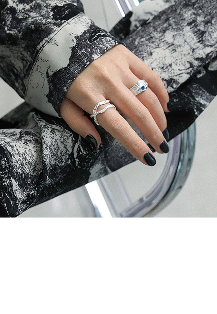 925 Sterling Silver Simple Fashion Texture Cross Geometric Adjustable Ring