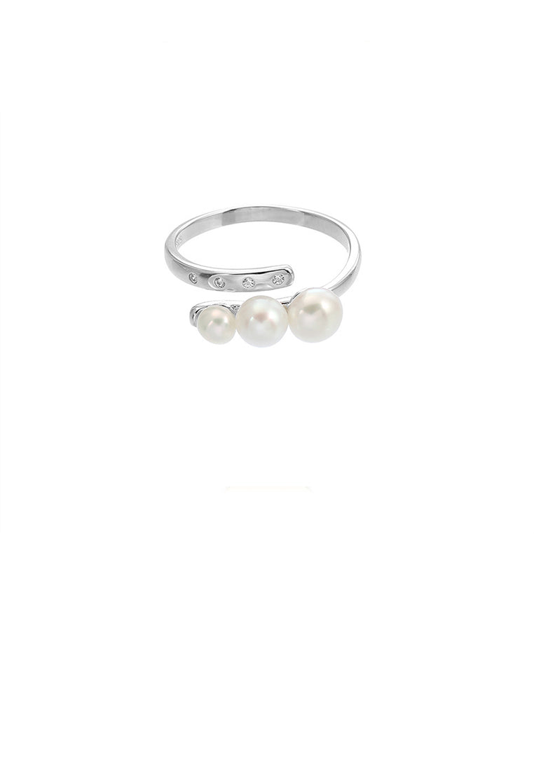 925 Sterling Silver Fashion Simple Geometric Freshwater Pearl Adjustable Open Ring - Luxurious Look