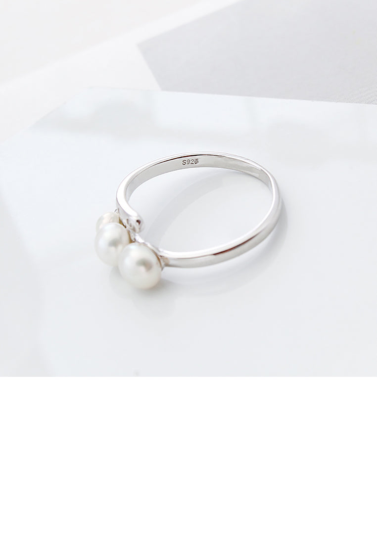 925 Sterling Silver Fashion Simple Geometric Freshwater Pearl Adjustable Open Ring - Luxurious Look