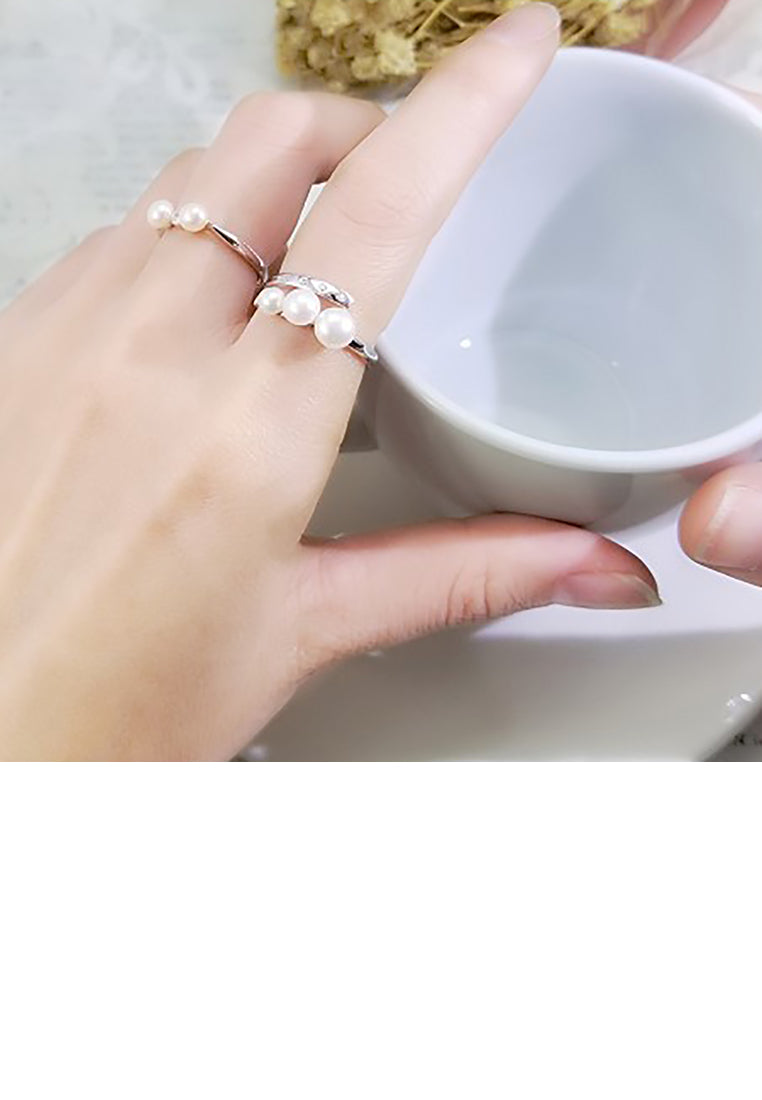 925 Sterling Silver Fashion Simple Geometric Freshwater Pearl Adjustable Open Ring - Luxurious Look