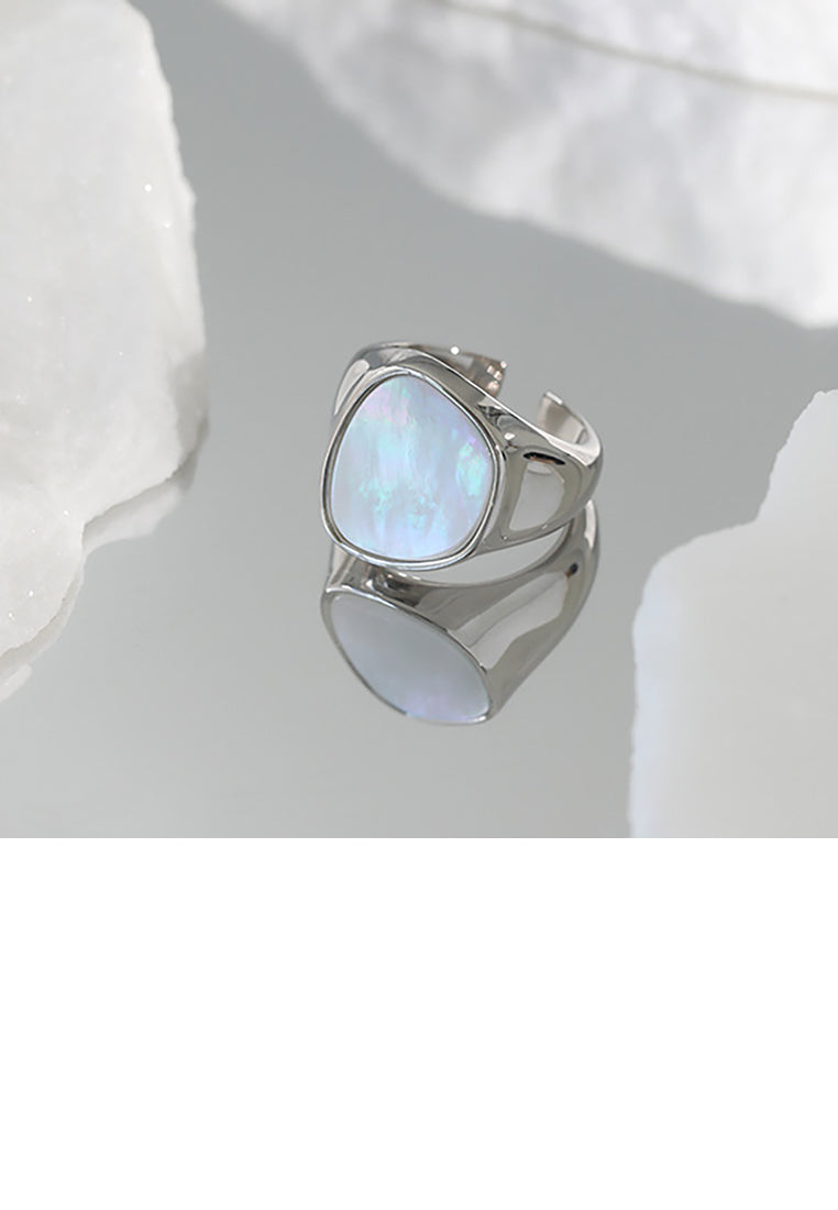 925 Sterling Silver Fashion Simple Geometric Shell Adjustable Open Ring