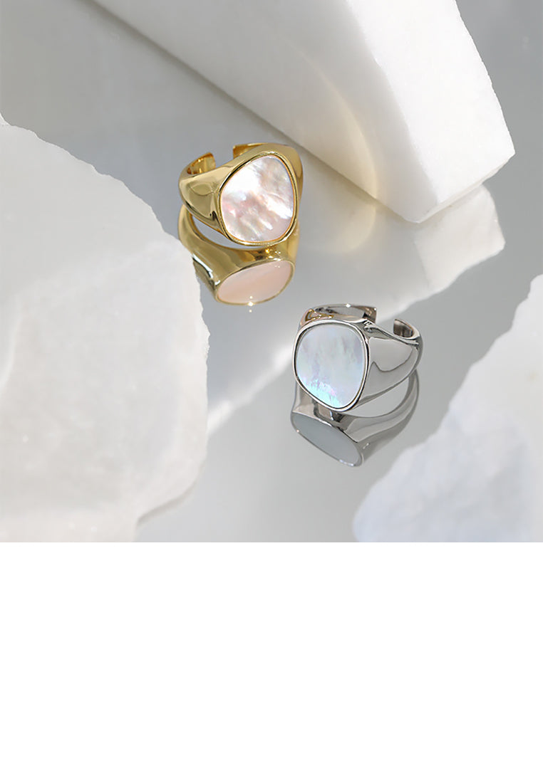 925 Sterling Silver Fashion Simple Geometric Shell Adjustable Open Ring