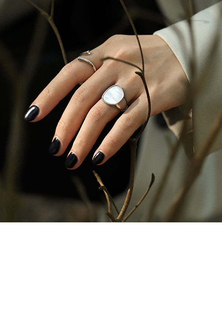 925 Sterling Silver Fashion Simple Geometric Shell Adjustable Open Ring