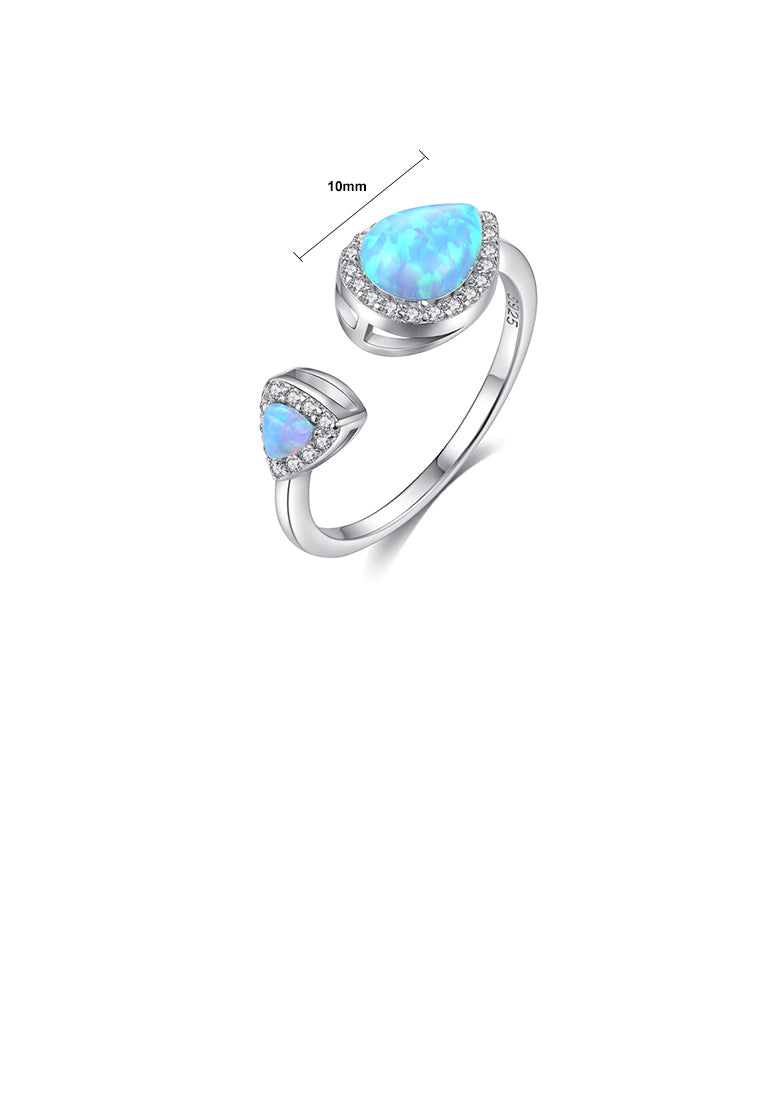 925 Sterling Silver Fashion Simple Water Drop-shaped Blue Imitation Opal Adjustable Open Ring with Cubic Zirconia - Luxurious Look