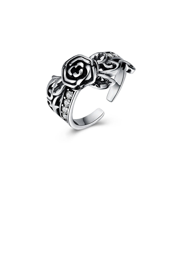925 Sterling Silver Vintage Elegant Fashion Rose Flower Adjustable Opening Ring