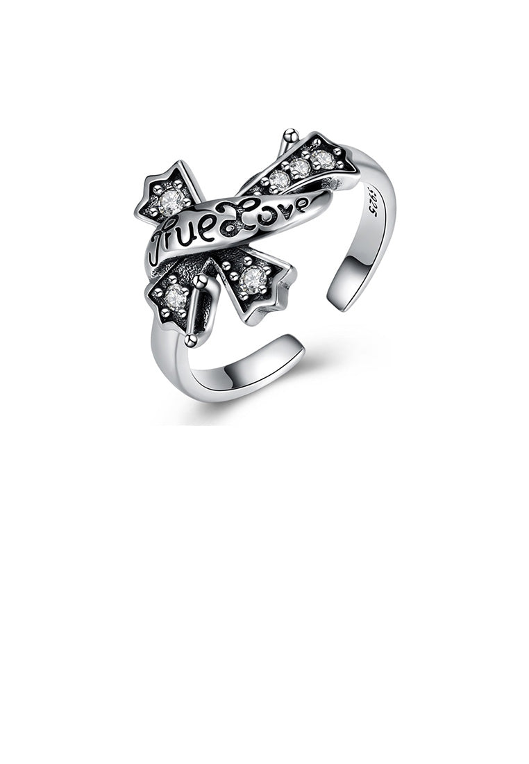 925 Sterling Silver Fashion Bow Cubic Zircon Adjustable Split Ring