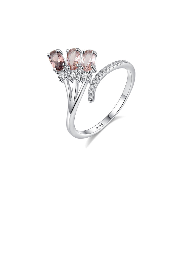 925 Sterling Silver Fashion and Elegant Geometric Adjustable Open Ring with Cubic Zirconia - Luxurious Look