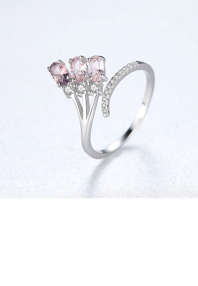 925 Sterling Silver Fashion and Elegant Geometric Adjustable Open Ring with Cubic Zirconia - Luxurious Look