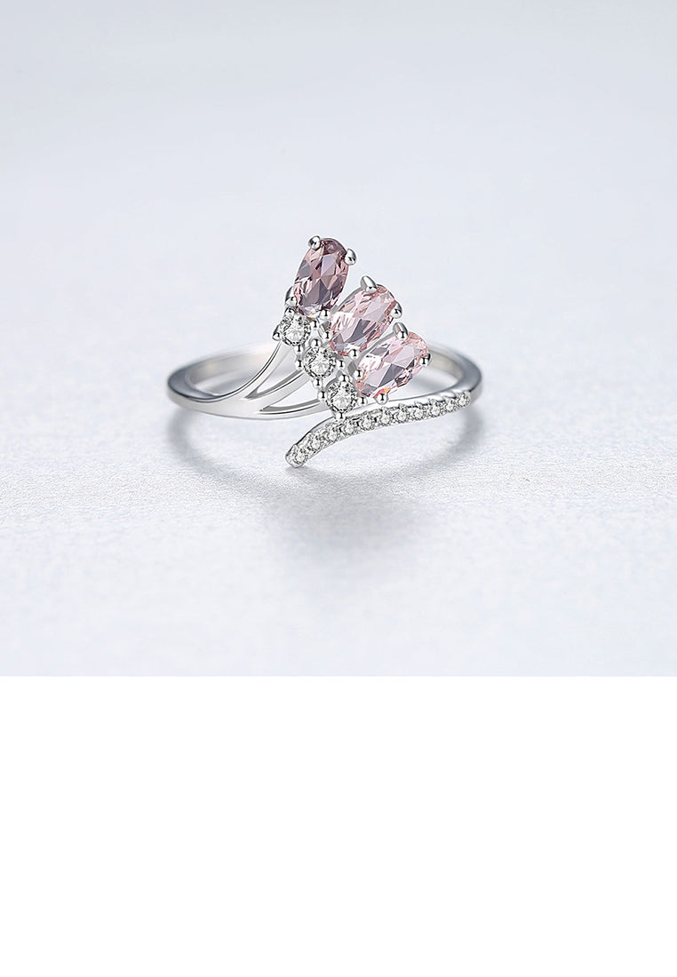 925 Sterling Silver Fashion and Elegant Geometric Adjustable Open Ring with Cubic Zirconia - Luxurious Look