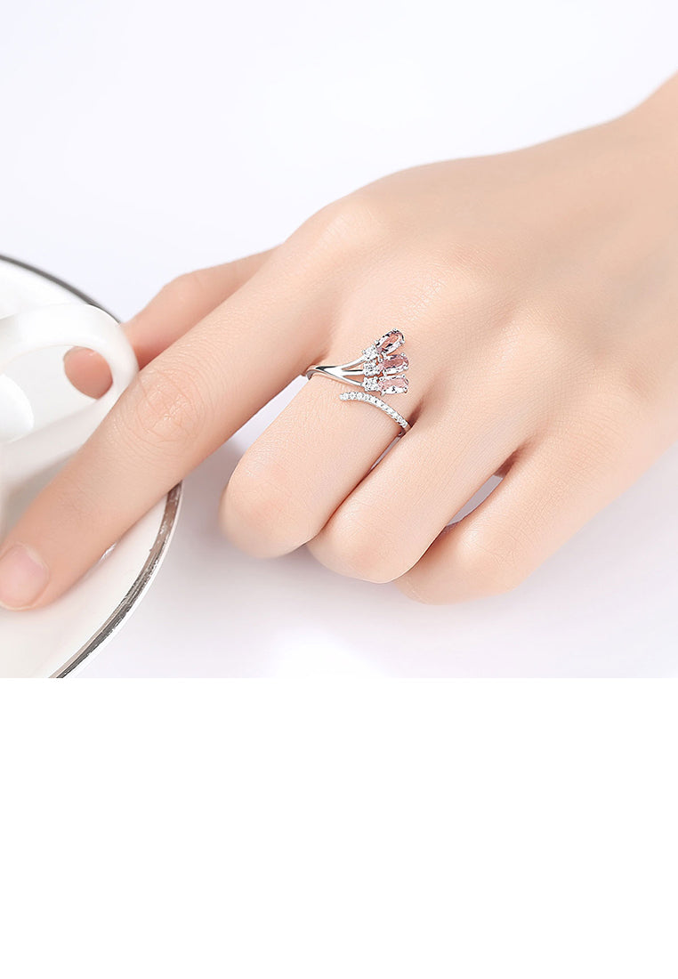 925 Sterling Silver Fashion and Elegant Geometric Adjustable Open Ring with Cubic Zirconia - Luxurious Look