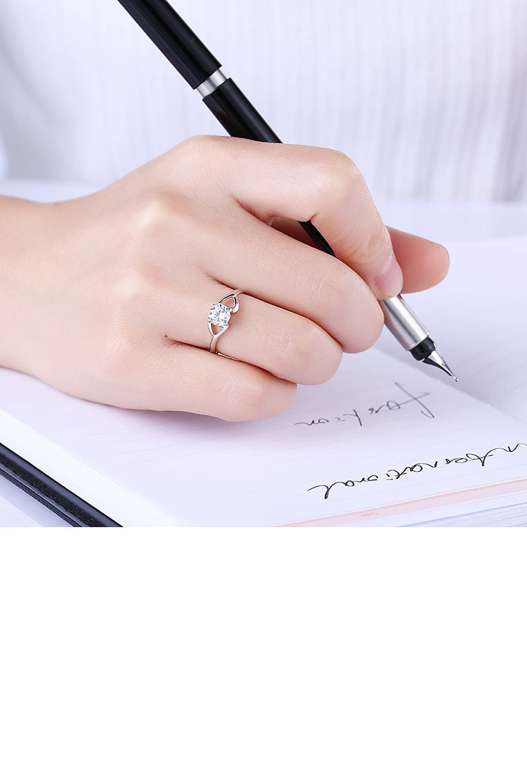 925 Sterling Silver Simple Fashion Geometric Adjustable Ring with Cubic Zircon