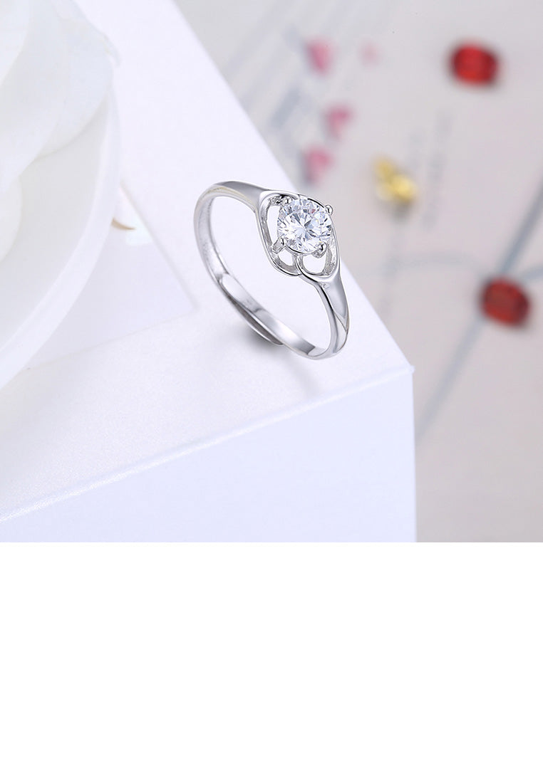 925 Sterling Silver Fashion Simple Hollow Geometric Rhombus Adjustable Ring with Cubic Zircon