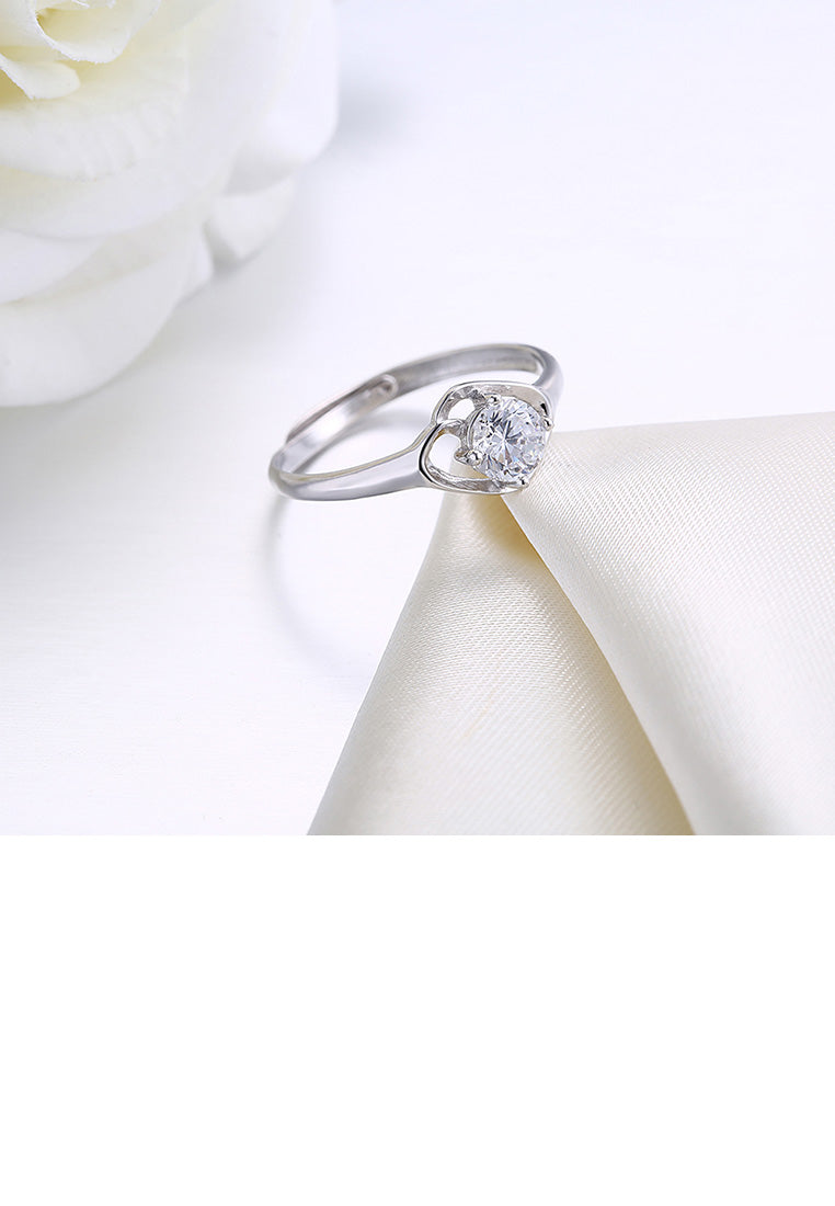 925 Sterling Silver Fashion Simple Hollow Geometric Rhombus Adjustable Ring with Cubic Zircon