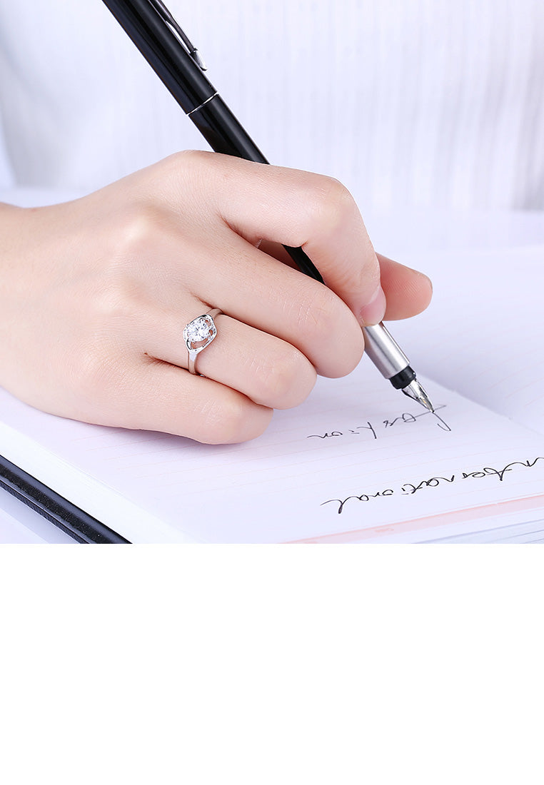 925 Sterling Silver Fashion Simple Hollow Geometric Rhombus Adjustable Ring with Cubic Zircon