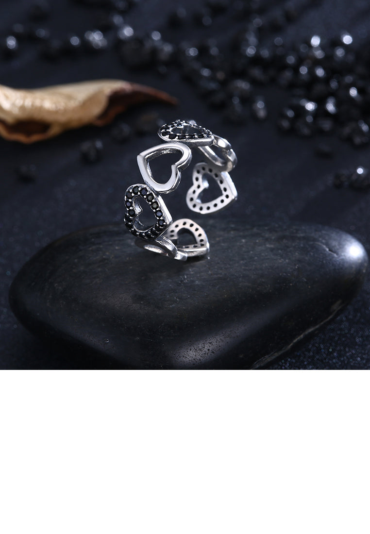 925 Sterling Silver Vintage Elegant Fashion Heart Shape Adjustable Opening Ring