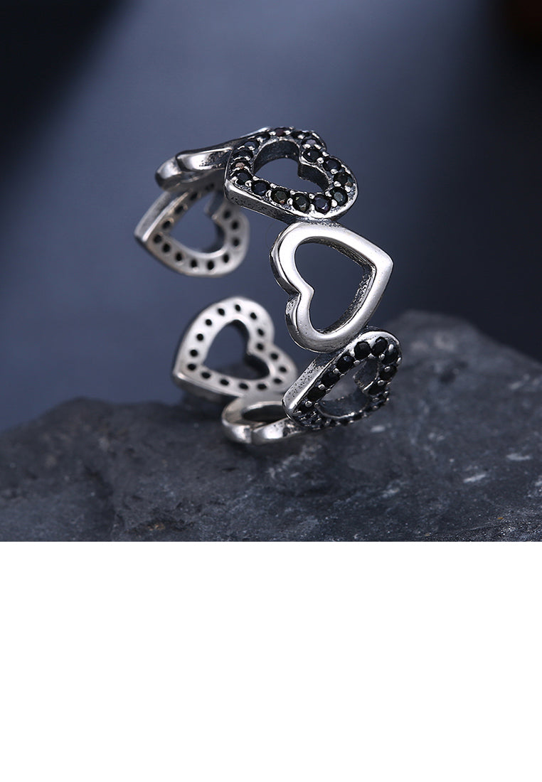 925 Sterling Silver Vintage Elegant Fashion Heart Shape Adjustable Opening Ring