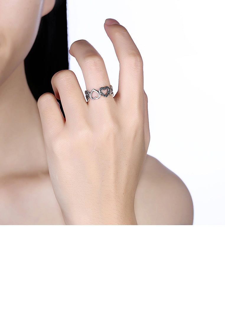 925 Sterling Silver Vintage Elegant Fashion Heart Shape Adjustable Opening Ring