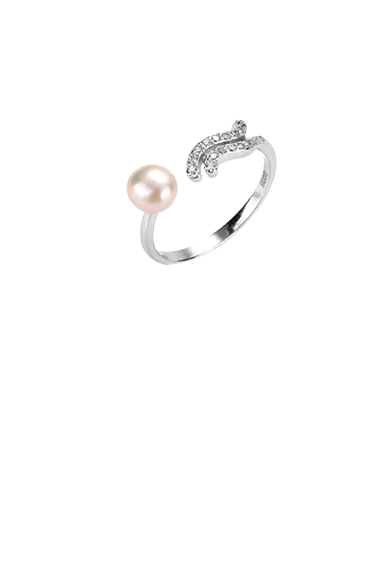 925 Sterling Silver Fashion Simple Twelve Constellation Aquarius Freshwater Pearl Adjustable Ring with Cubic Zirconia - Luxurious Look