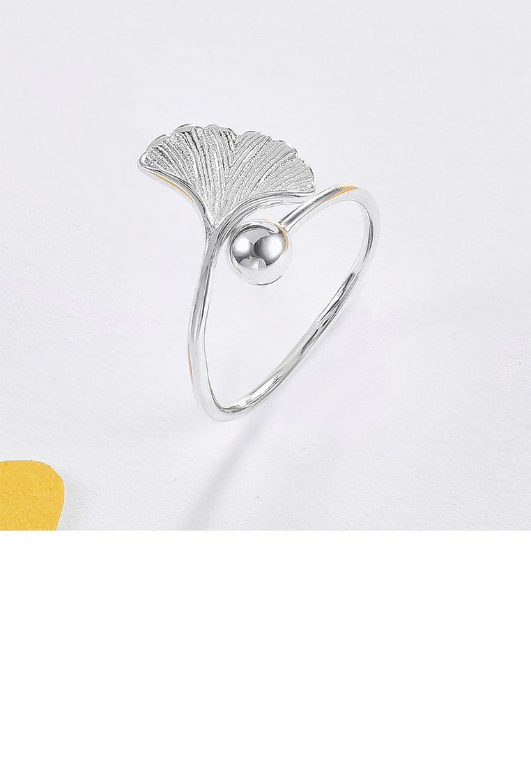 925 Sterling Silver Simple Elegant Fashion Ginkgo Leaf Adjustable Opening Ring