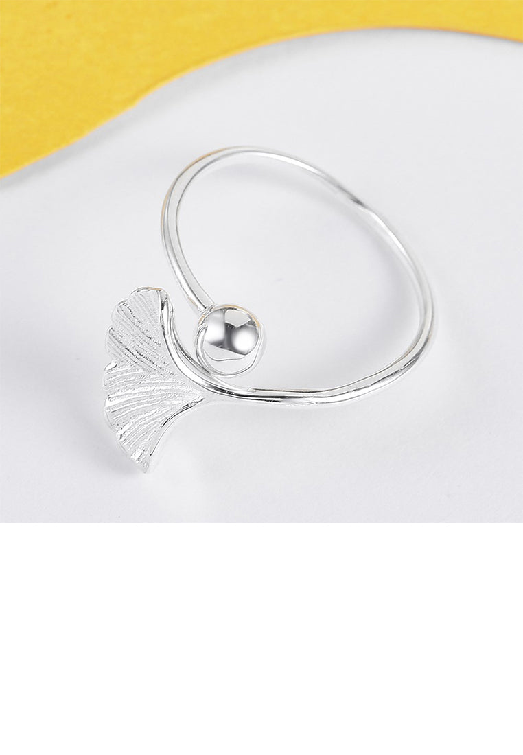 925 Sterling Silver Simple Elegant Fashion Ginkgo Leaf Adjustable Opening Ring