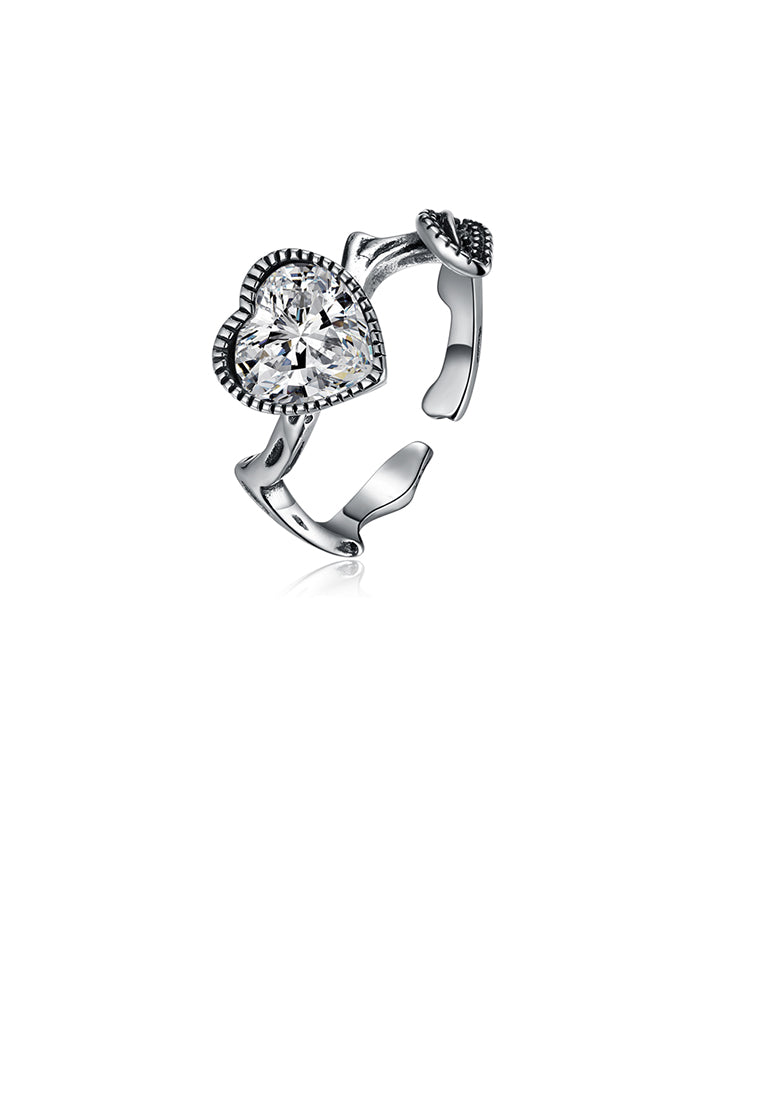 925 Sterling Silver Fashion Vintage Heart Shaped Cubic Zircon Adjustable Ring