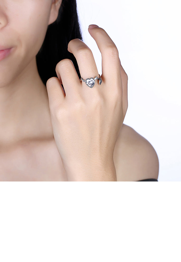 925 Sterling Silver Fashion Vintage Heart Shaped Cubic Zircon Adjustable Ring