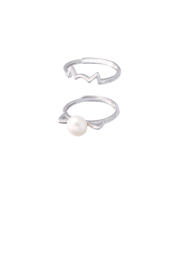925 Sterling Silver Simple and Cute Cat White Freshwater Pearl Adjustable Ring - Luxurious Look