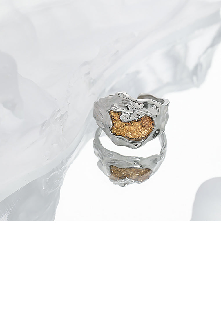 925 Sterling Silver Fashion Personality Irregular Gold Foil Texture Geometric Adjustable Opening Ring