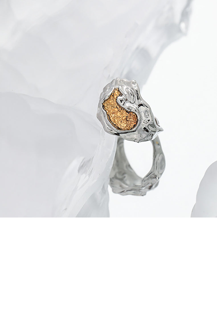 925 Sterling Silver Fashion Personality Irregular Gold Foil Texture Geometric Adjustable Opening Ring