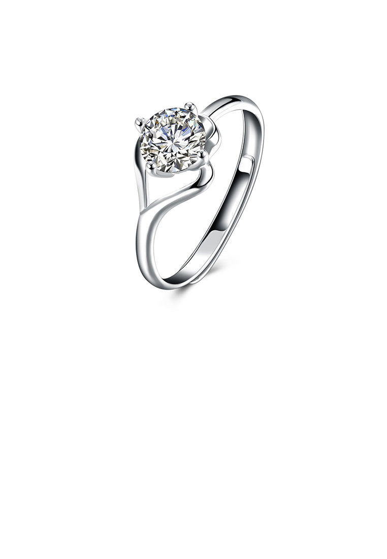 925 Sterling Silver Fashion Simple Hollow Geometric Round Cubic Zircon Adjustable Ring
